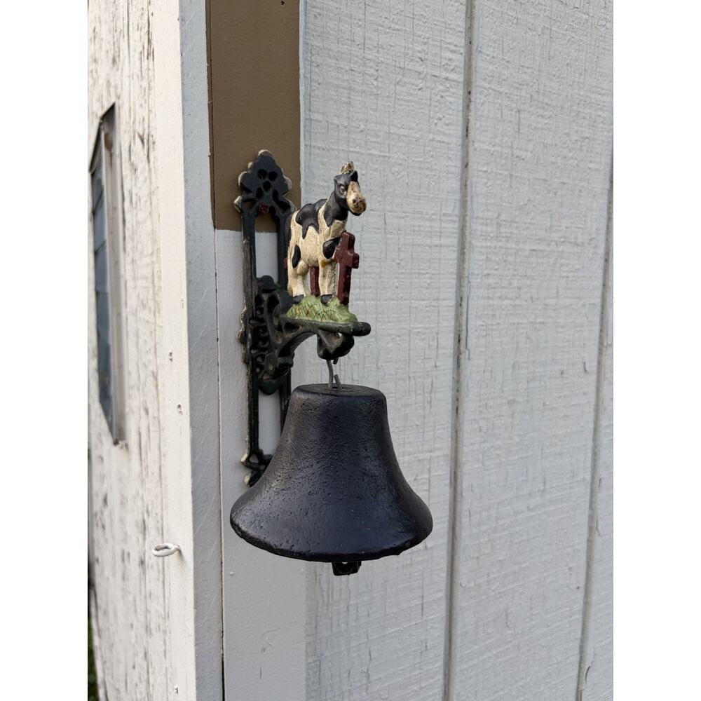 Vintage Cast Iron Cow Door Bell Farm Wall Mount